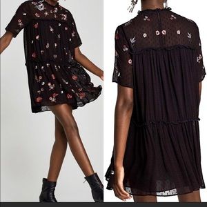 Zara  Black Embroidered Mesh Dot Dress